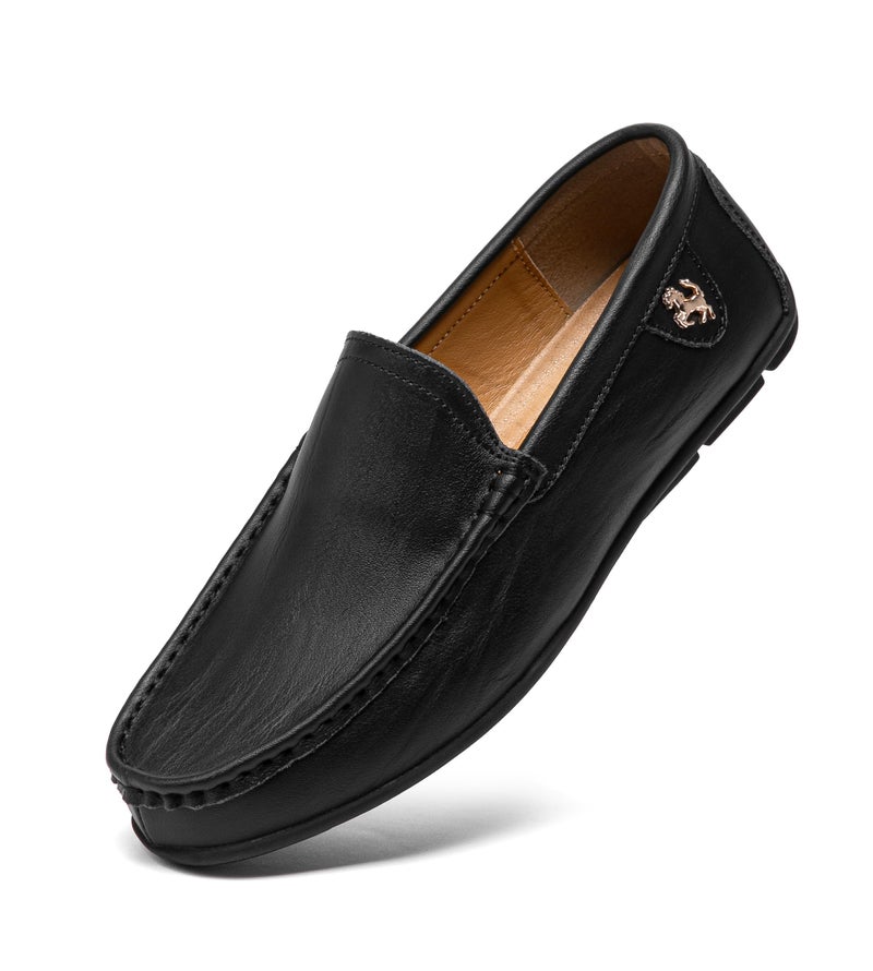 Go Tour Menâ€™s Casual Leather Fashion Slip on Loafers Shoes Black B 12/49 - Image 1